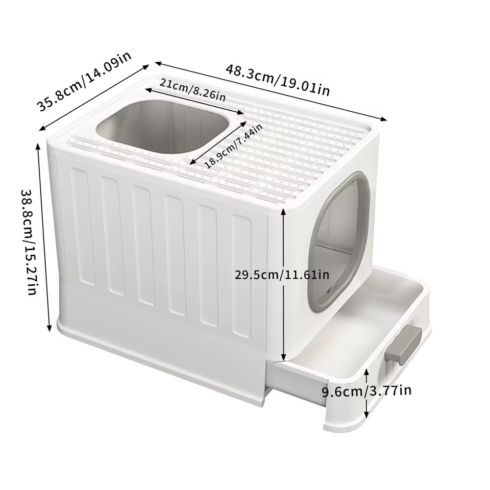 Cat Litter Box with Lid, Fully Enclosed Anti-Splashing Cat Kitty Litter Pan, Large Cat Potty Drawer Type Cat Toilet Easy Clean
