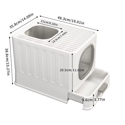Cat Litter Box with Lid, Fully Enclosed Anti-Splashing Cat Kitty Litter Pan, Large Cat Potty Drawer Type Cat Toilet Easy Clean