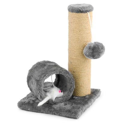 KCT GREY KITTEN SCRATCH POST ACTIVITY PLAY TUNNEL CAT SISAL SCRATCHING TREE TOY