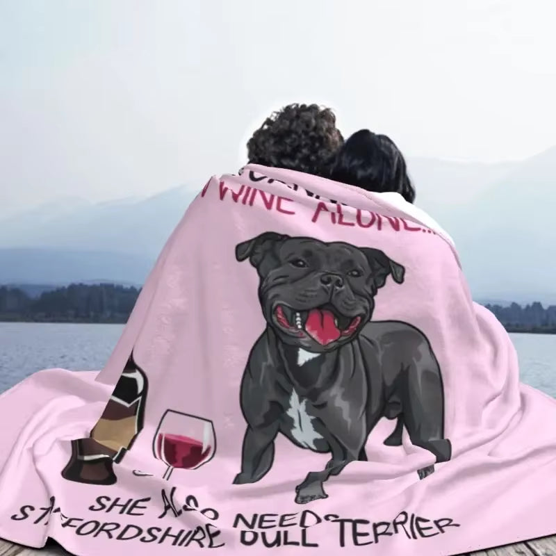 Staffordshire Bull Terrier and Wine Funny Dog Blankets Warm Flannel Pet Puppy Lover Throw Blanket for Bed Couch Bedspread