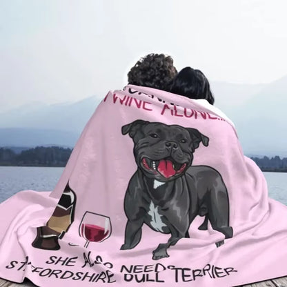 Staffordshire Bull Terrier and Wine Funny Dog Blankets Warm Flannel Pet Puppy Lover Throw Blanket for Bed Couch Bedspread