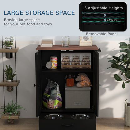 Dog Feeding Station with Storage, Pet Feeding Station with Dog Bowls, Black