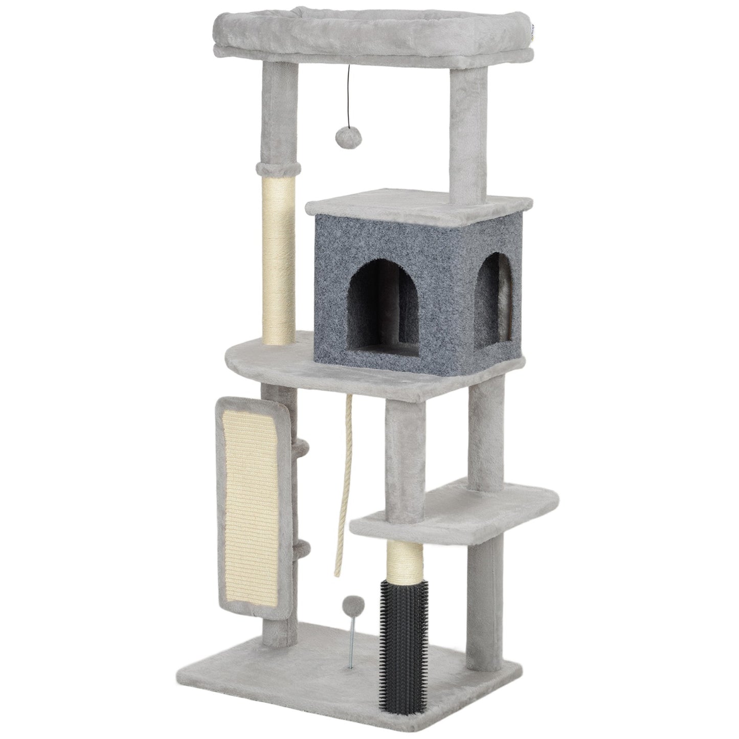 Cat Tree, 132Cm Cat Tower with Scratching Posts and Pad, Bed, House, Light Grey