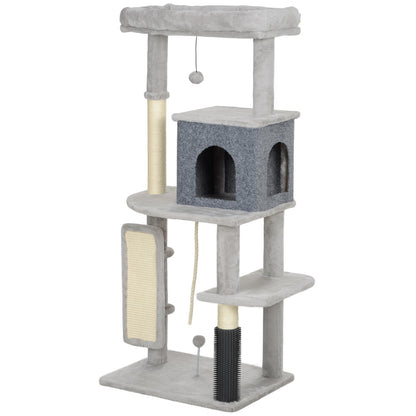 Cat Tree, 132Cm Cat Tower with Scratching Posts and Pad, Bed, House, Light Grey