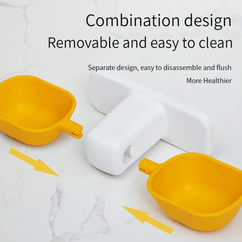 1PCS Wall Mounted Cat Bowl Pet Feeding Bowl Double Bowls Cat Dog Hanging Water Bowl Adjustable Height Food Basin for Pet
