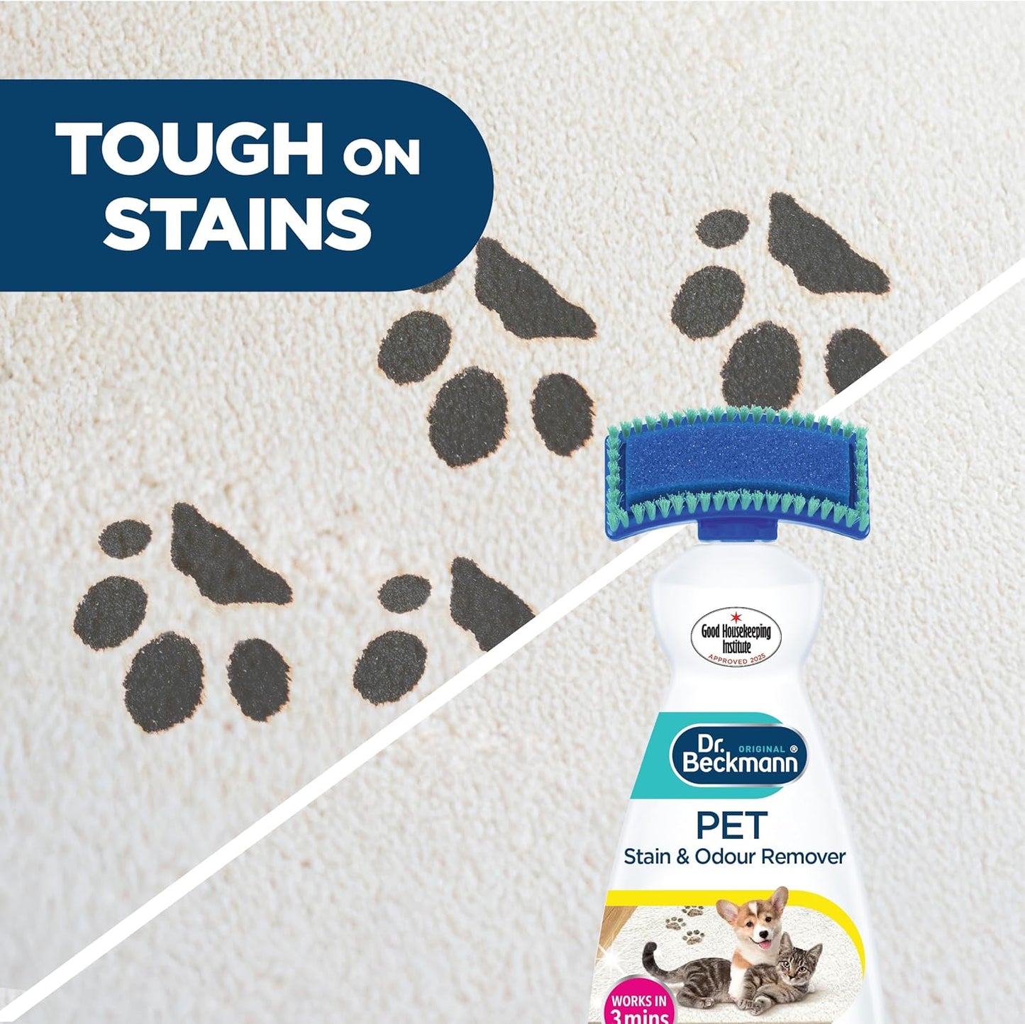 Pet Stain & Odour Remover, Eliminates Stains and Odours Caused by Pets, Incl. Applicator Brush, 650 Ml