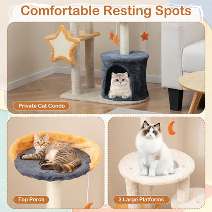 128 Cm Tall Cat Tree with Sisl Scratching Posts and Dangling Toys