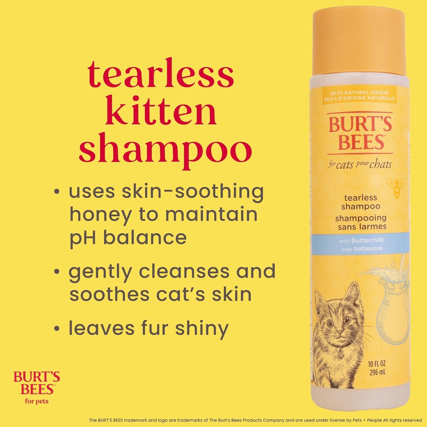 Naturally Derived Kitten Tearless Shampoo with Buttermilk, Cat Shampoo, Kitten Shampoo for Cats - Cat Grooming Supplies, Cat Bath Supplies, 10 Fl Oz