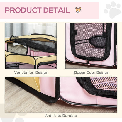 Pawhut Fabric Pet Dog Cat Puppy Playpen Rabbit Guinea Pig Play Pen in Pink Small