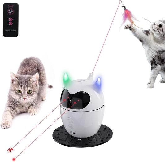 Cat Toy, Automatic & Remote Control, 2In1 Rechargeable - Rotating Feather & Dual Light, Cat Toy for Indoor Cats Kittens