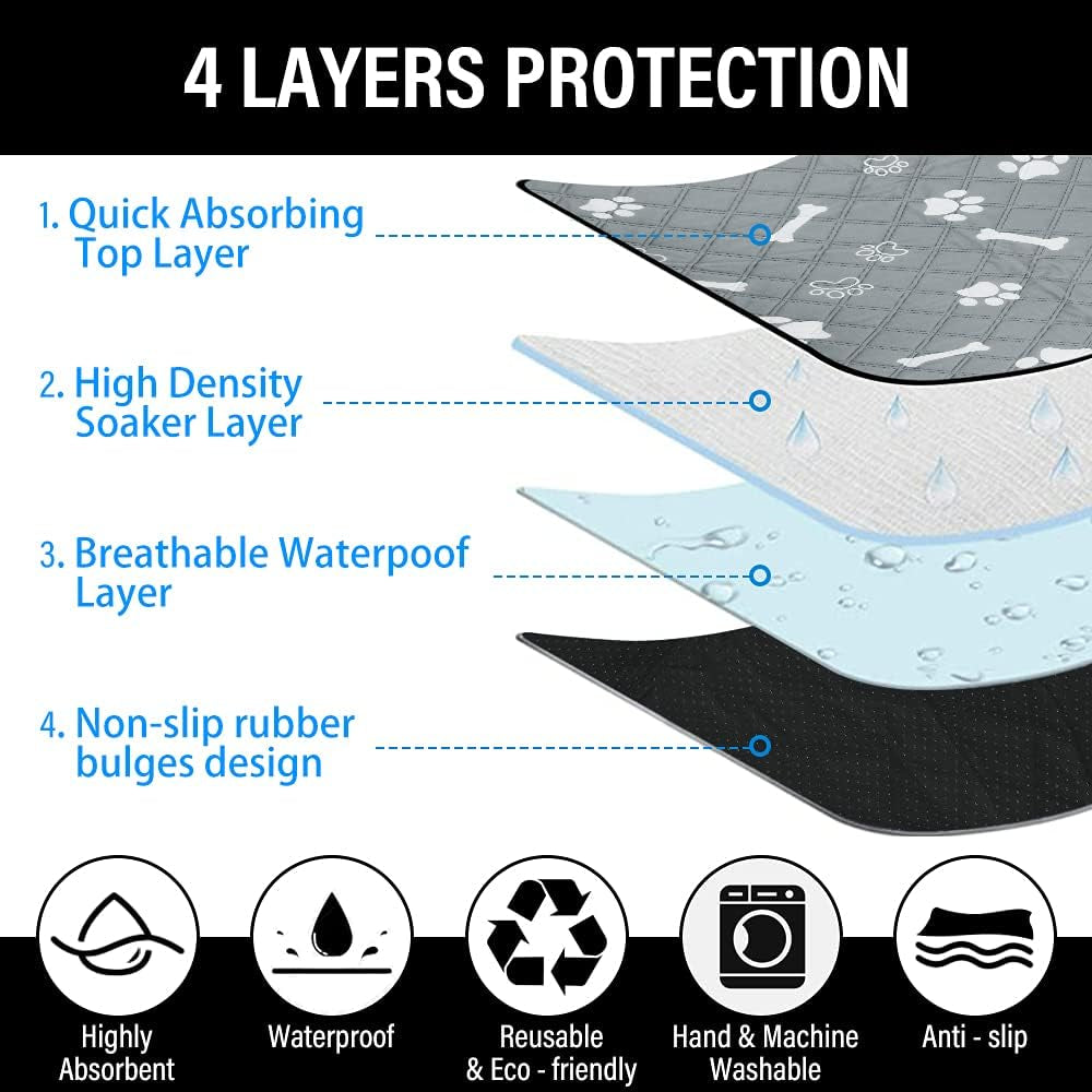 Washable Pee Pads for Dogs, 2 Pack, Non-Slip Dog Pads with Heavy Absorbency, Reusable Training Pads, Waterproof Mat for Whelping, Playpen, Crate, Kennel and Outdoors, 60X 45Cm