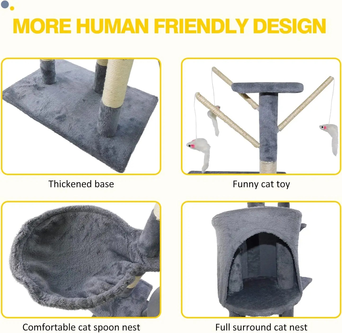 140Cm Cat Scratching Post Multi Level Cat Tree Tower Pet Scratcher Activity Center Large Furniture Kitten House, Grey Color