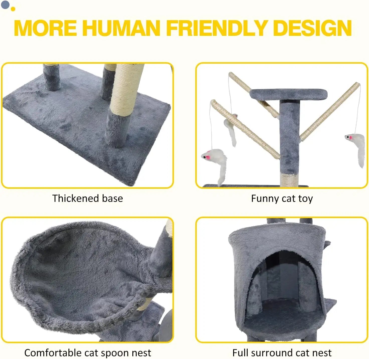 140Cm Cat Scratching Post Multi Level Cat Tree Tower Pet Scratcher Activity Center Large Furniture Kitten House, Grey Color