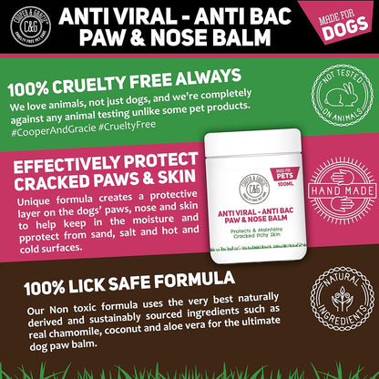 Cooper and Gracie Dog Paw and Nose Balm 100ML - Instantly Soothe Cracked, Itchy Skin and Paws | Antifungal, Cruelty-Free Formula | Best Grooming for Dogs