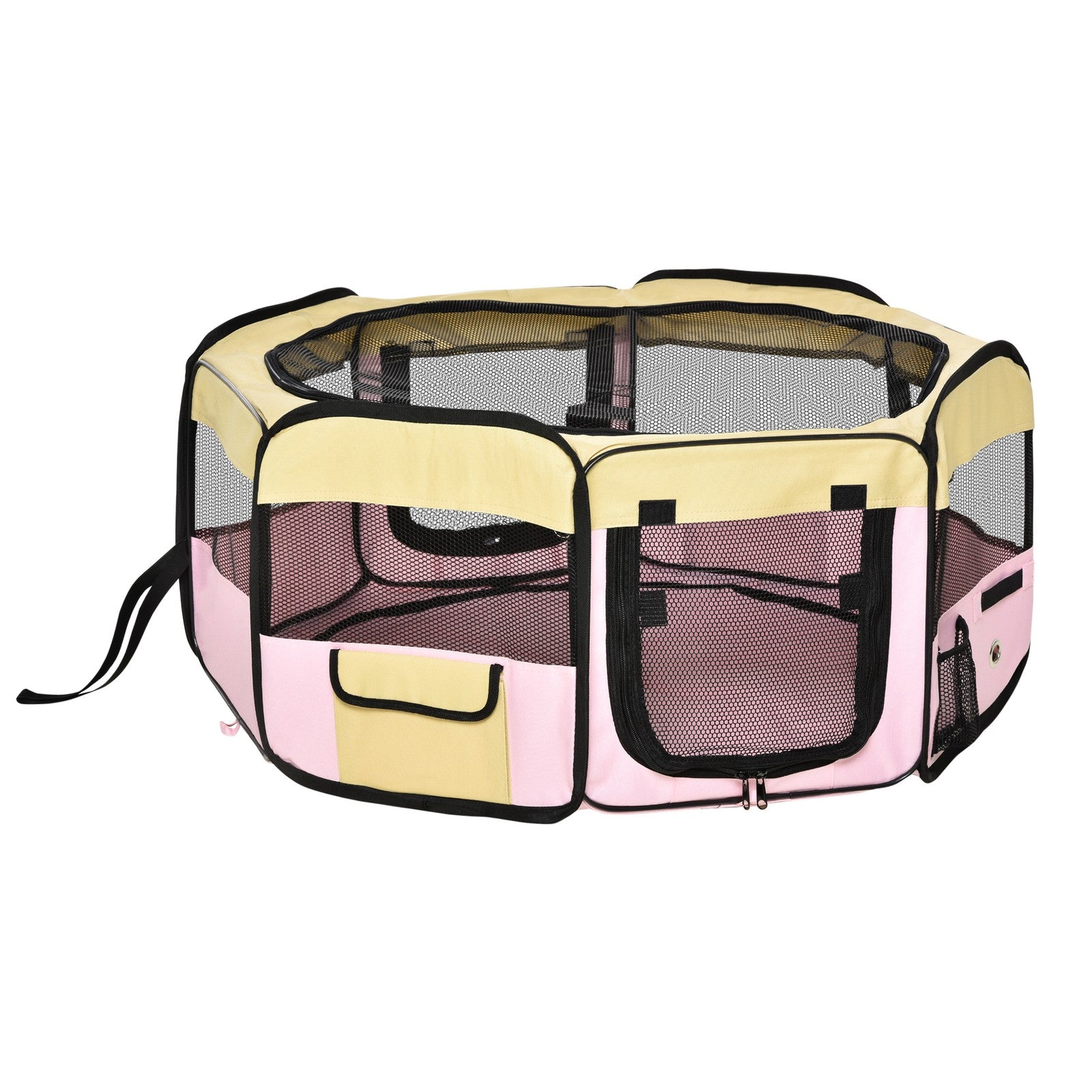 Pawhut Fabric Pet Dog Cat Puppy Playpen Rabbit Guinea Pig Play Pen in Pink Small