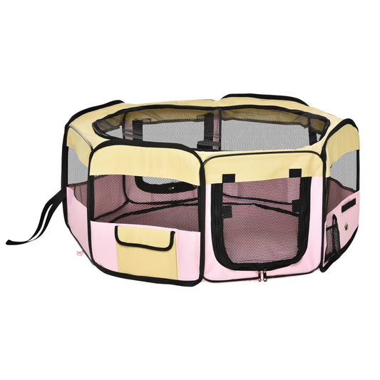 Pawhut Fabric Pet Dog Cat Puppy Playpen Rabbit Guinea Pig Play Pen in Pink Small