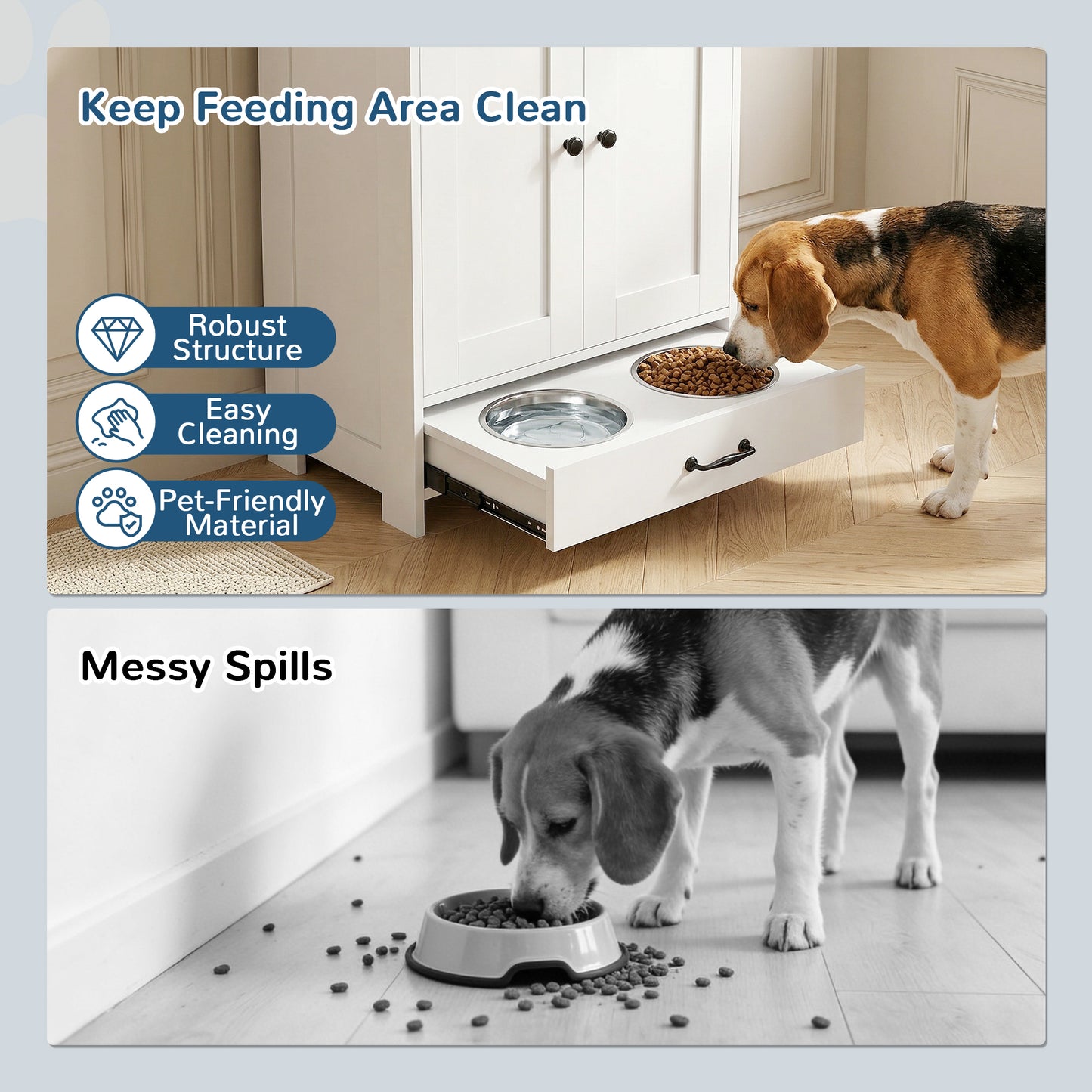 Dog Feeding Station with Storage, Pet Feeding Station with Dog Bowls, Black