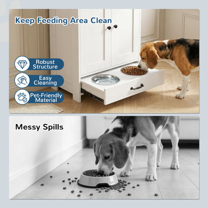 Dog Feeding Station with Storage, Pet Feeding Station with Dog Bowls, Black