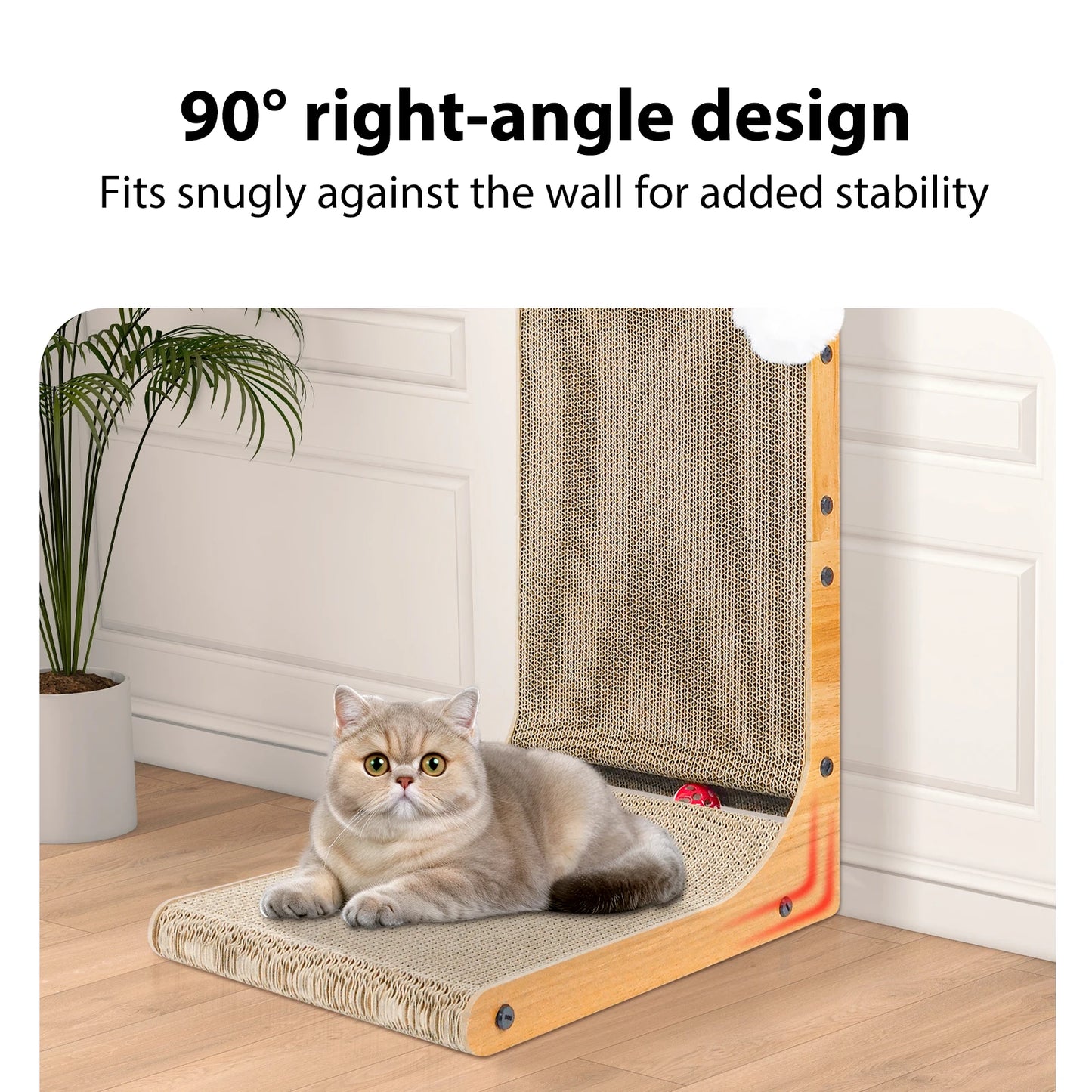L Shape Cat Scratcher 68 Cm Cat Scratch Pad Cat, Cat Scratching Cardboard Wall Scratcher with Ball Toy for Indoor Cats