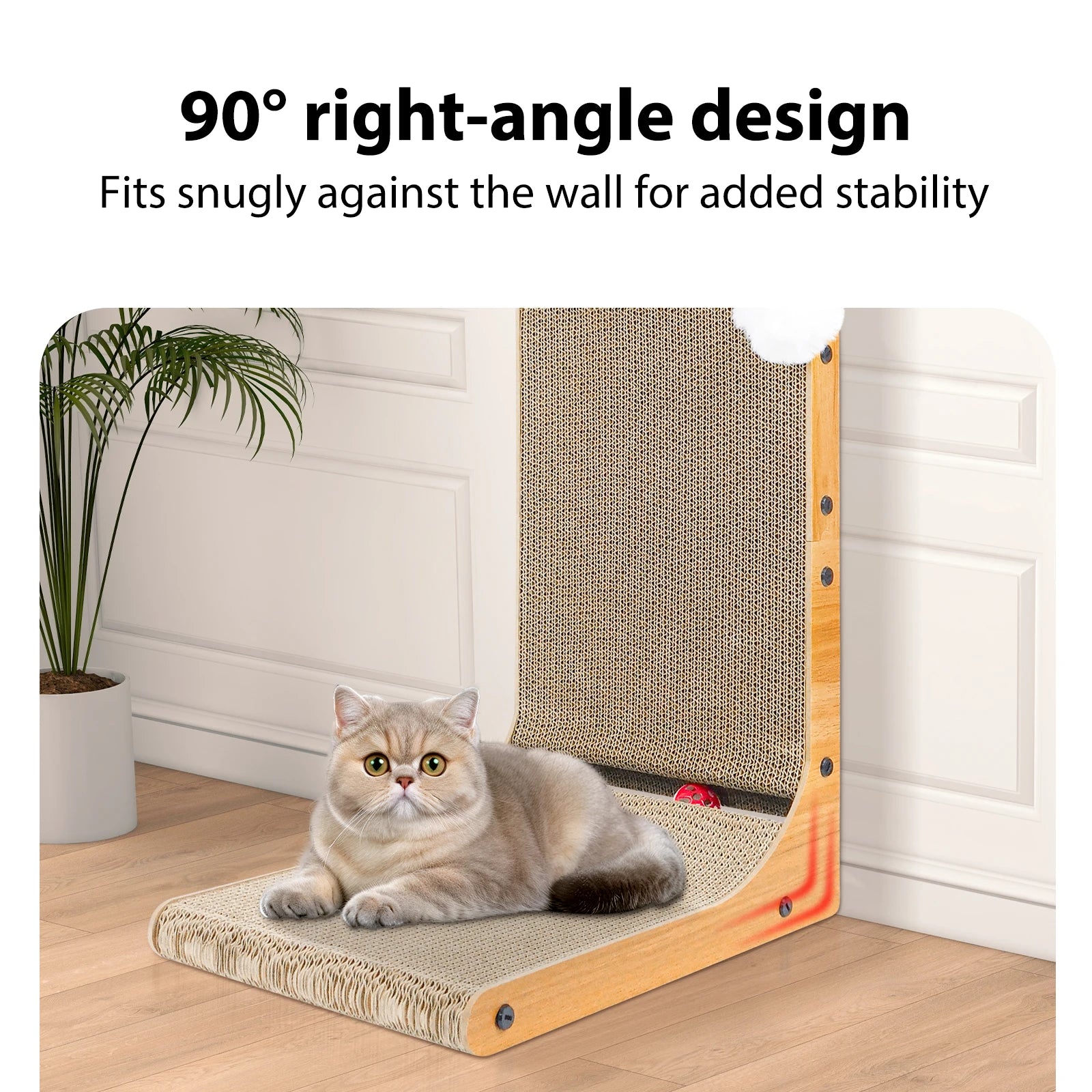 L Shape Cat Scratcher 68 Cm Cat Scratch Pad Cat, Cat Scratching Cardboard Wall Scratcher with Ball Toy for Indoor Cats