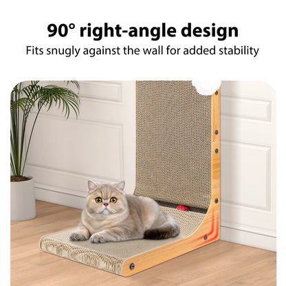 L Shape Cat Scratcher 68 Cm Cat Scratch Pad Cat, Cat Scratching Cardboard Wall Scratcher with Ball Toy for Indoor Cats