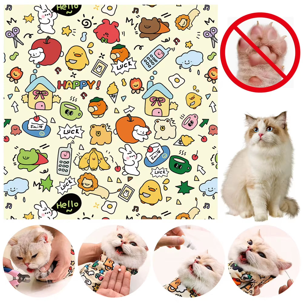 Cat Grooming Wrap Self-Adherent Cat Restraint Wrap Anti-Escape Cat Swaddle Burrito Wrap for Nail Trimming Cat Grooming Supplies