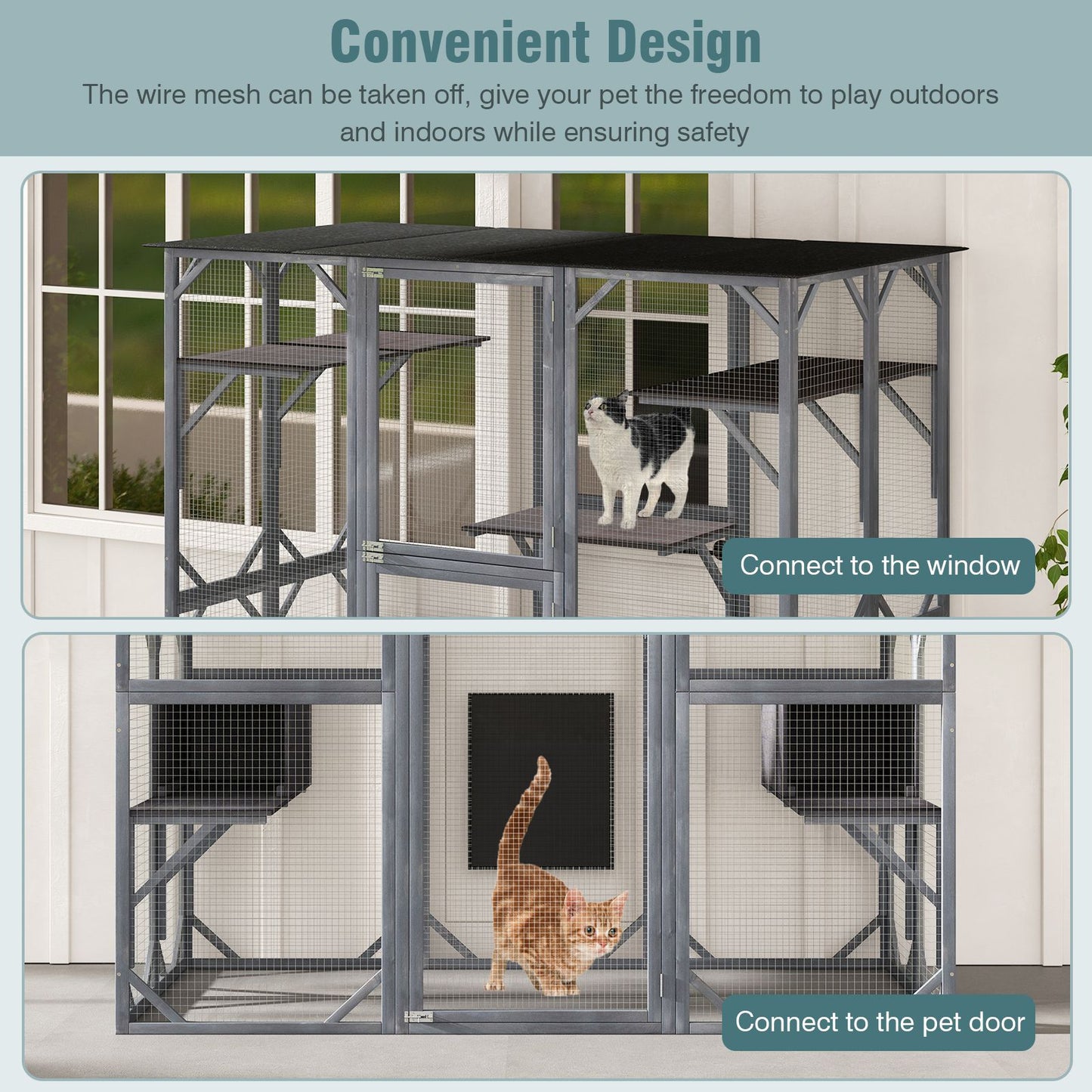Large Wooden Cat House with Weatherproof Asphalt Roof and Enter Door