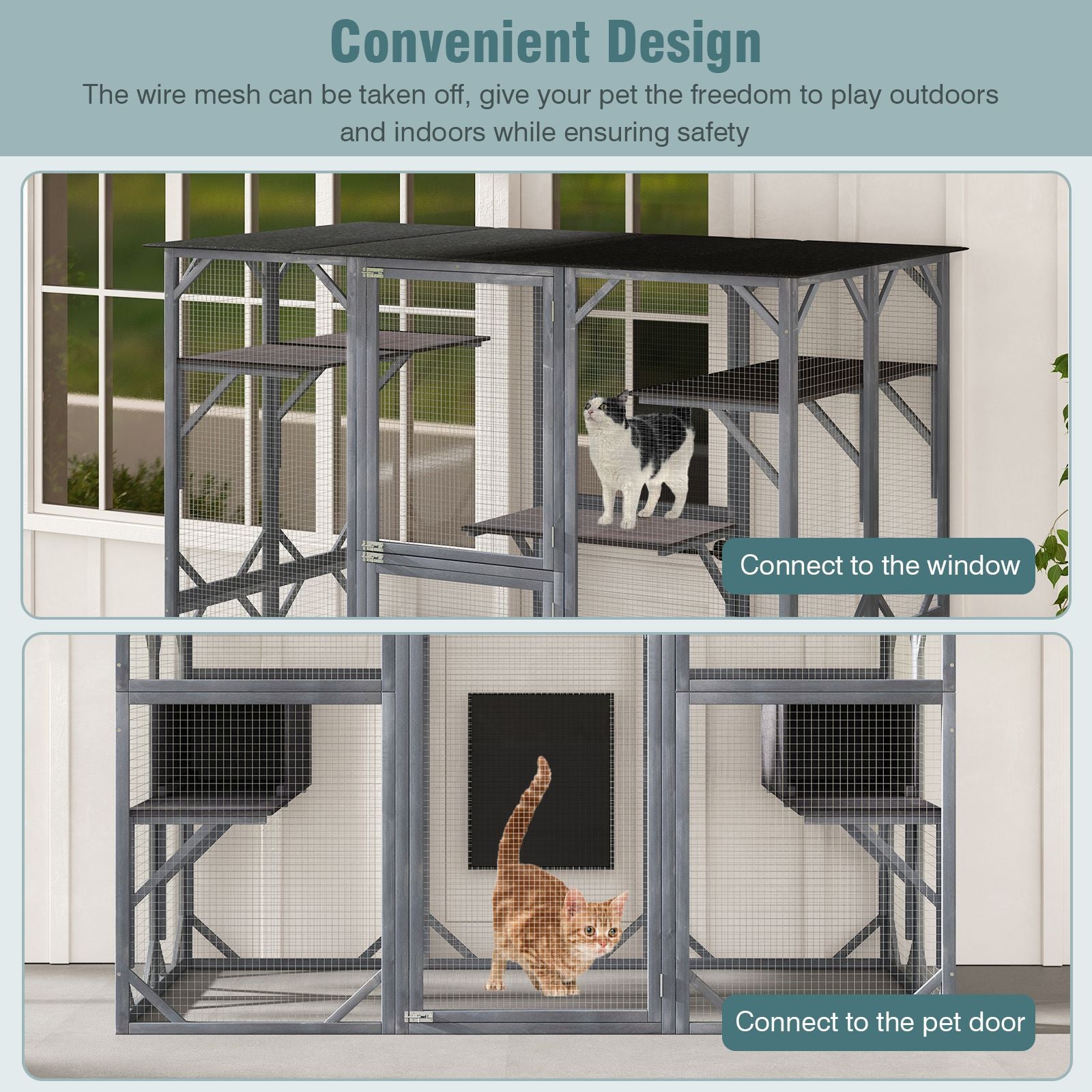Large Wooden Cat House with Weatherproof Asphalt Roof and Enter Door