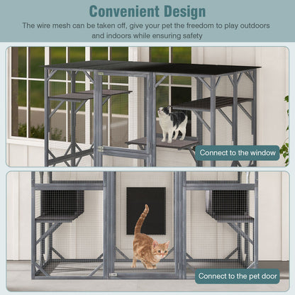 Large Wooden Cat House with Weatherproof Asphalt Roof and Enter Door
