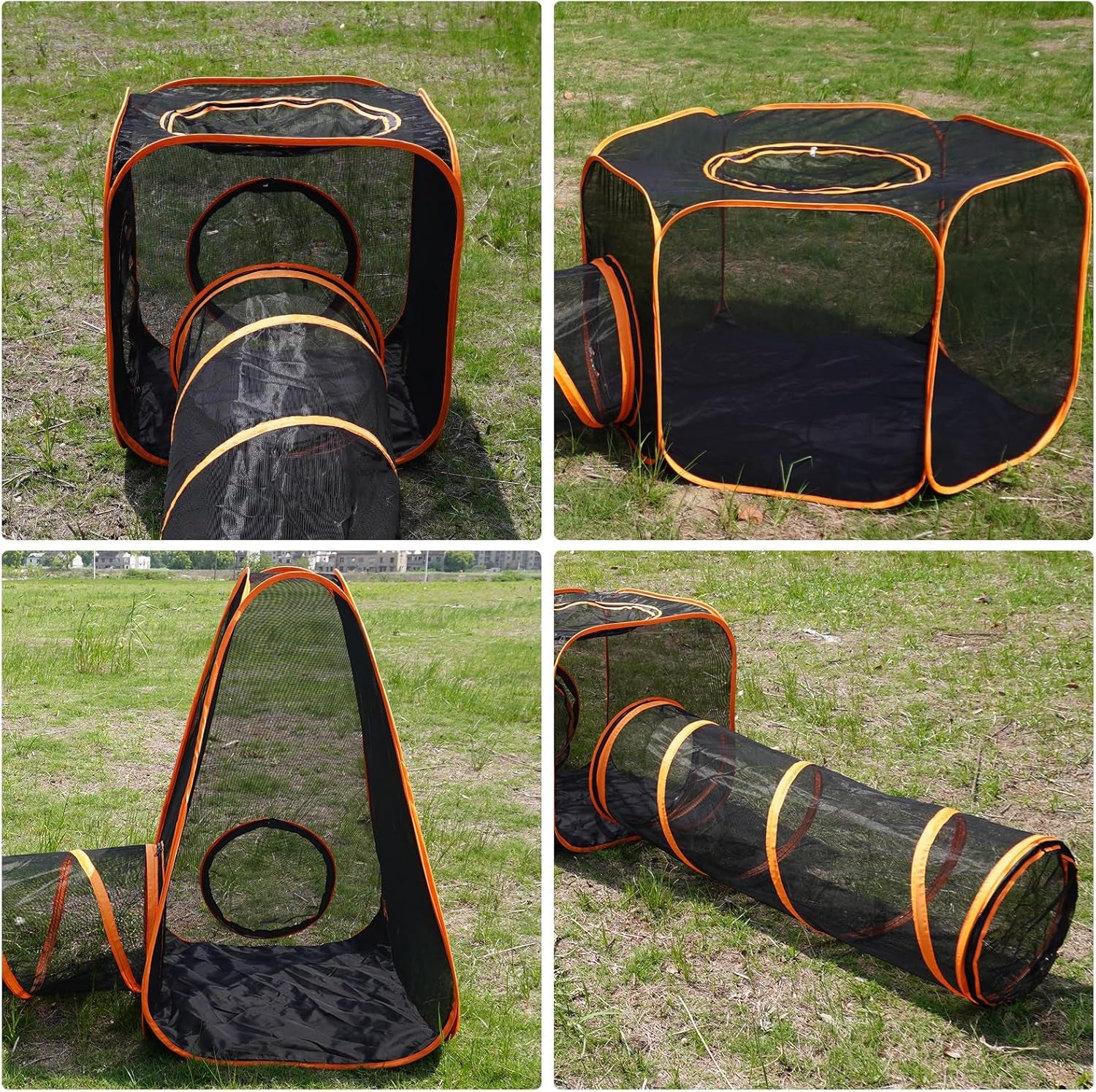 Large Pet Tunnel Cat, Foldable Small Animal Playpen Outdoor Cat Enclosure Tunnel Protable Dog Playpens Indoors for Small Medium Kitten Dog Puppy (6 in 1)