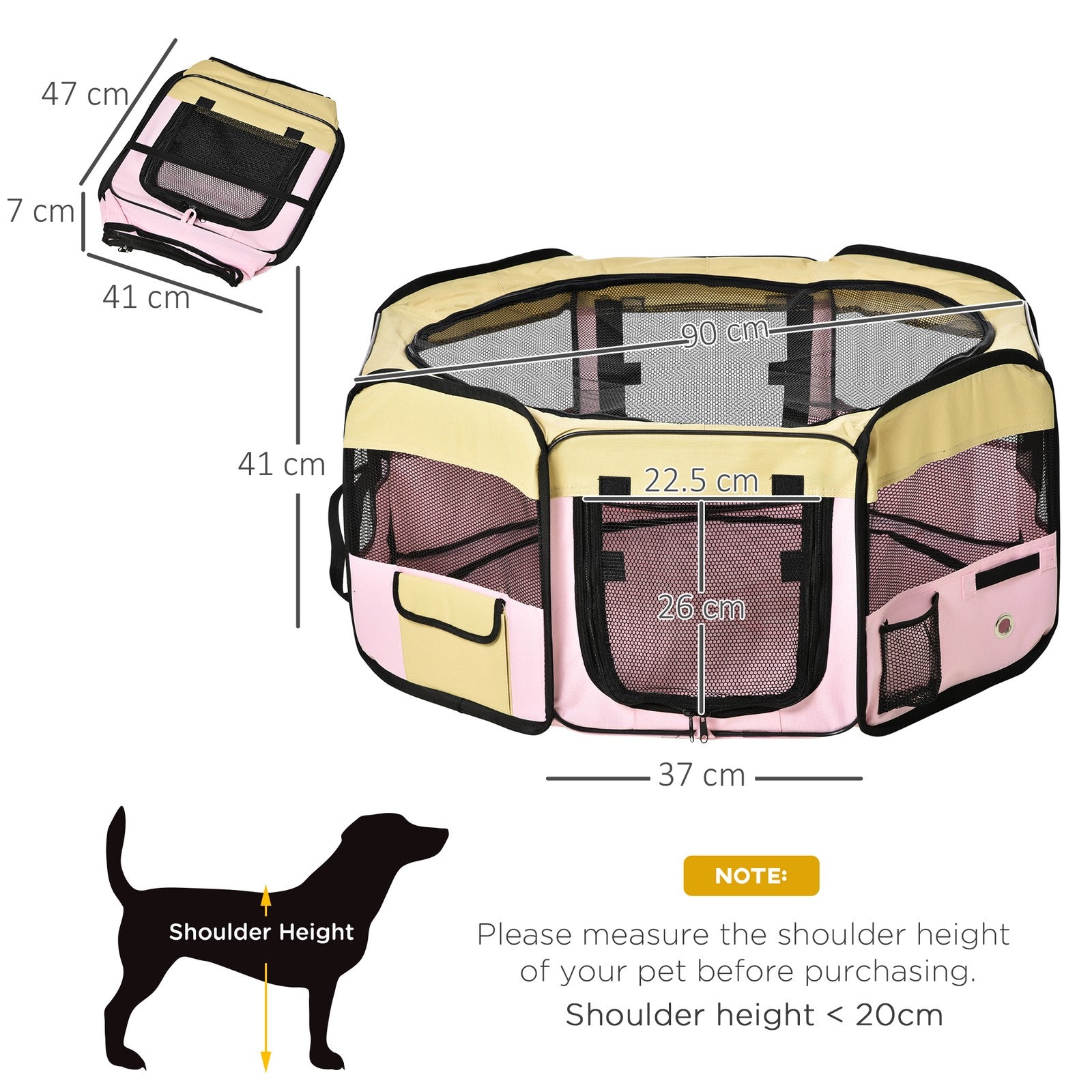 Pawhut Fabric Pet Dog Cat Puppy Playpen Rabbit Guinea Pig Play Pen in Pink Small