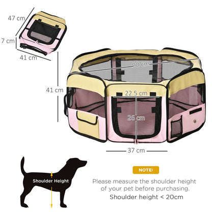 Pawhut Fabric Pet Dog Cat Puppy Playpen Rabbit Guinea Pig Play Pen in Pink Small
