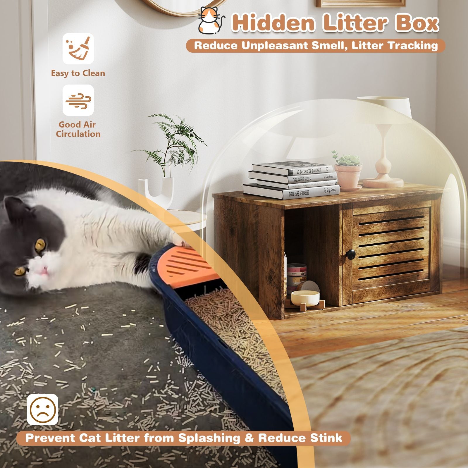 Cat Litter Box Enclosure Hidden Cat Washroom with Winding Entry