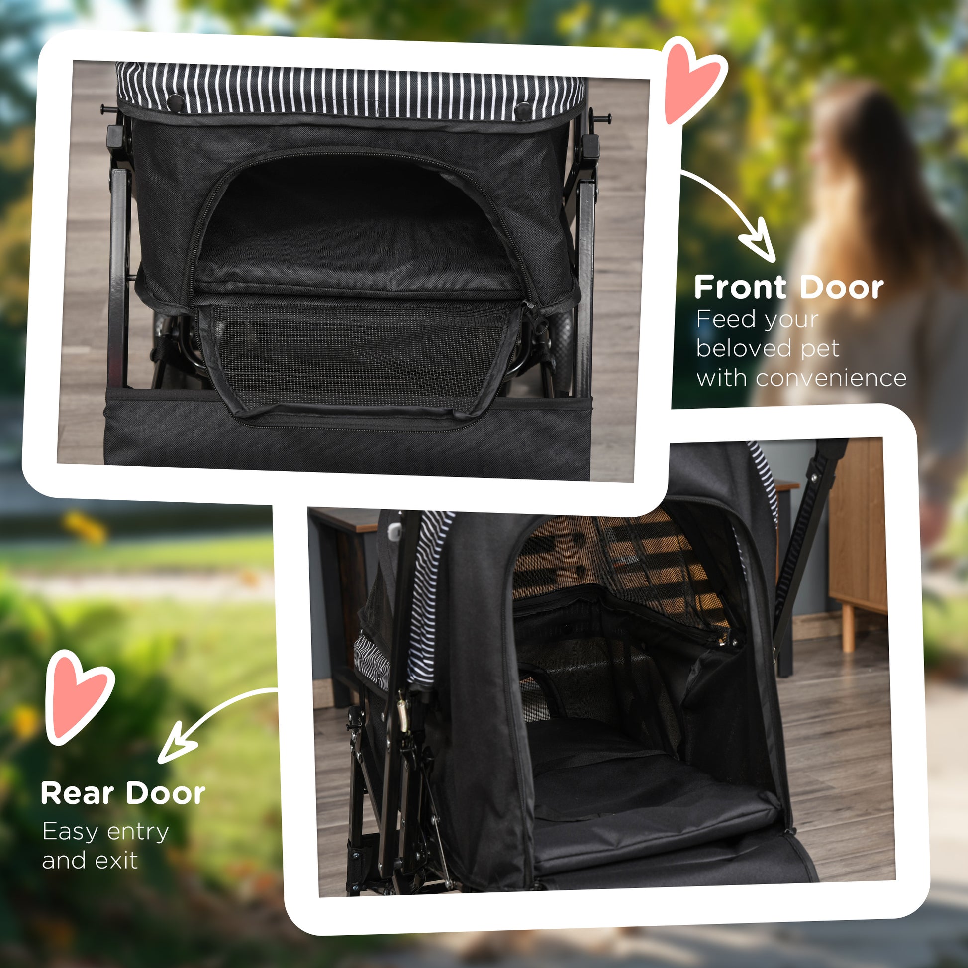 Pet Stroller Foldable Travel Dog Cat Carriage W/ Reversible Handle Brake Basket