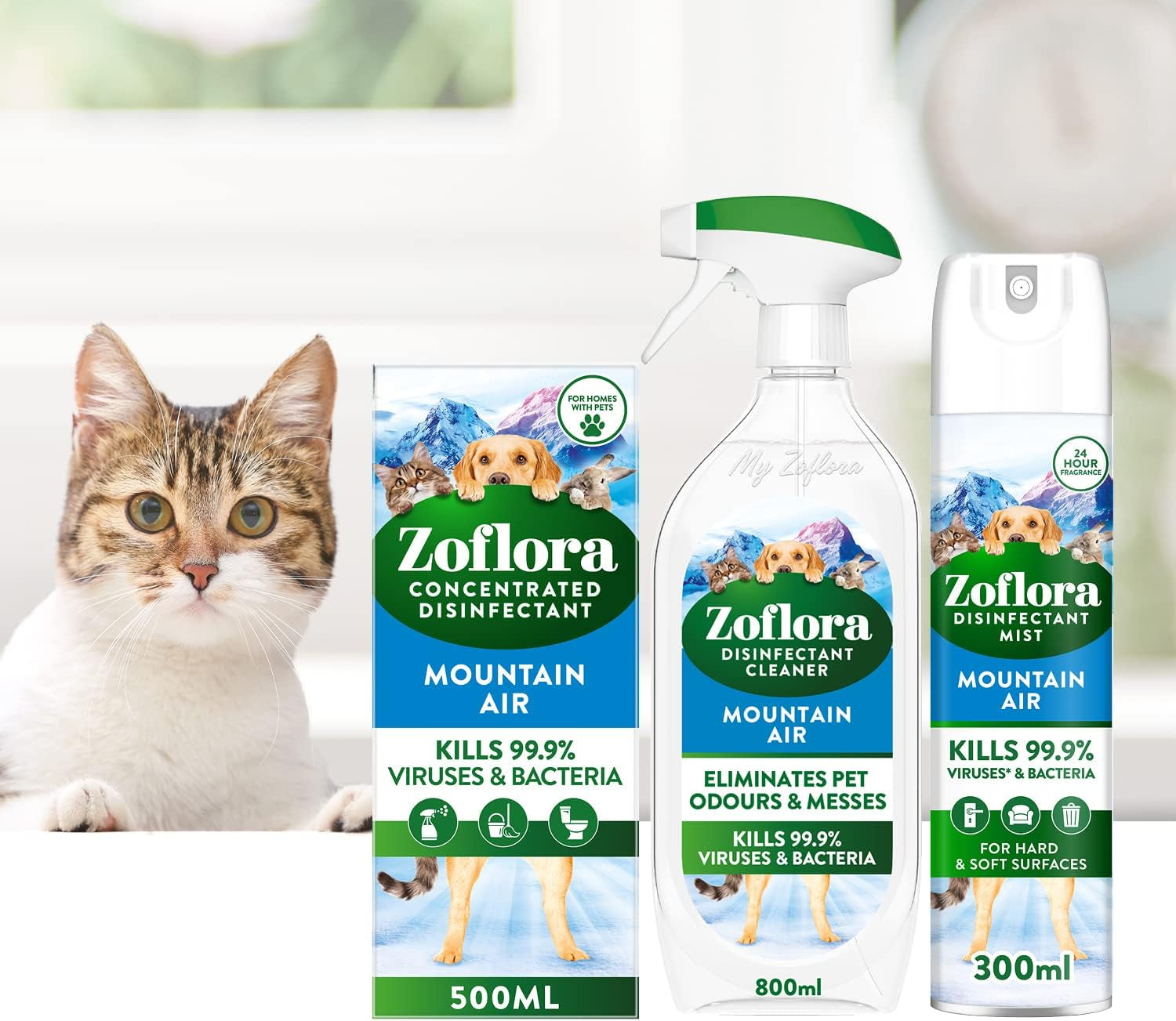 Zoflora - Mountain Air Multipurpose Disinfectant Trigger Spray, 1 X 800Ml, Antibacterial Multi-Surface Cleaner, Pet-Safe, Kills 99.9% of Bacteria & Viruses.