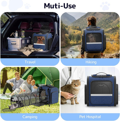 Cat Carrier Backpacks: Expandable Pet Backpack with Breathable Mesh, Pet Carrier Backpack for Cats Small Dogs Puppies up to 25 Lbs, Dog Carrier Backpack for Travel Hiking Camping Outdoor Blue