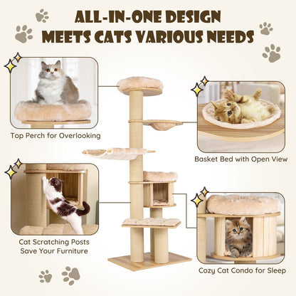 Modern Tall Cat Tree Tower with Wooden Cat Condo