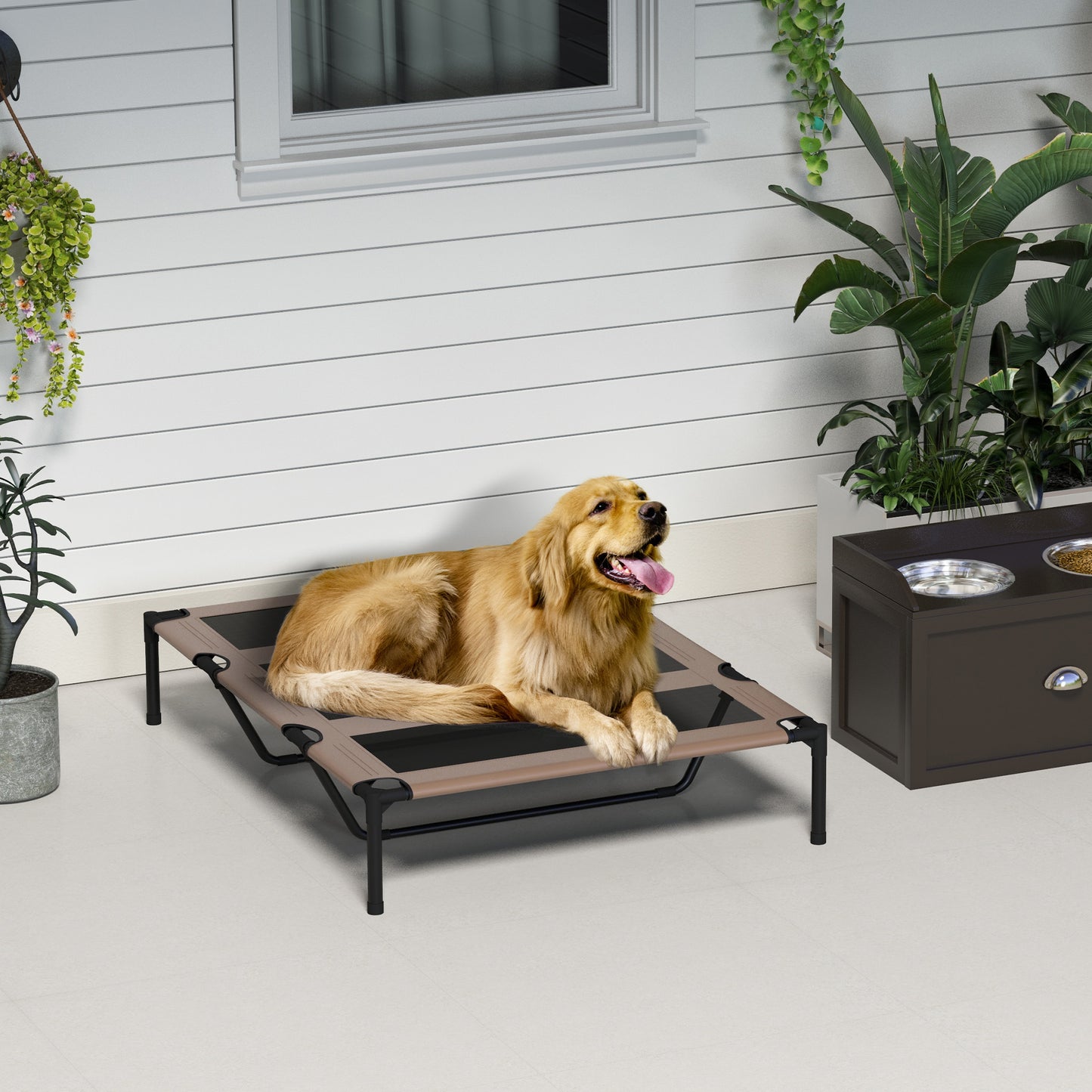Cooling Elevated Dog Bed Portable Raised Pet Cot for Indoor & Outdoor, Brown