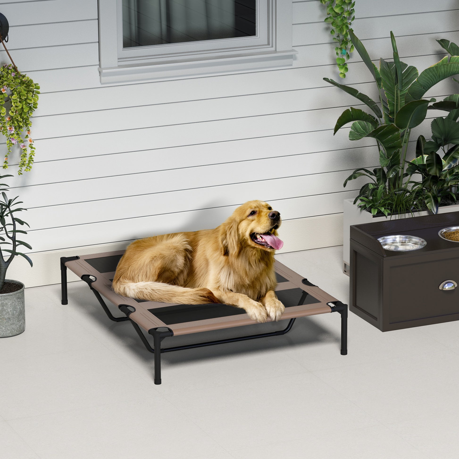 Cooling Elevated Dog Bed Portable Raised Pet Cot for Indoor & Outdoor, Brown
