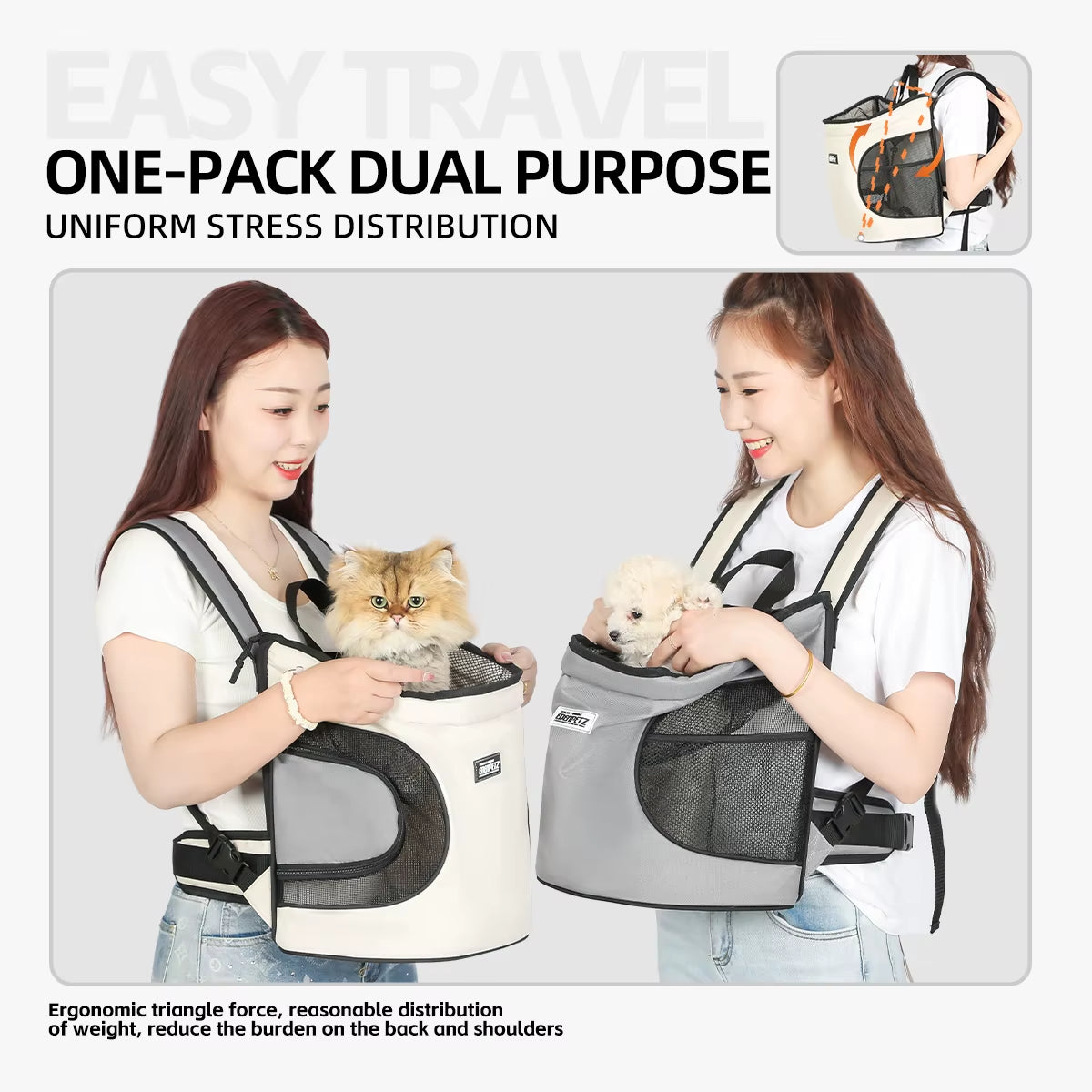 New!Pet Cat Dog Chest Backpack,Puppy Kitten Travefront Carrying Tote Bag,Breathable Portable Pet Backpack
