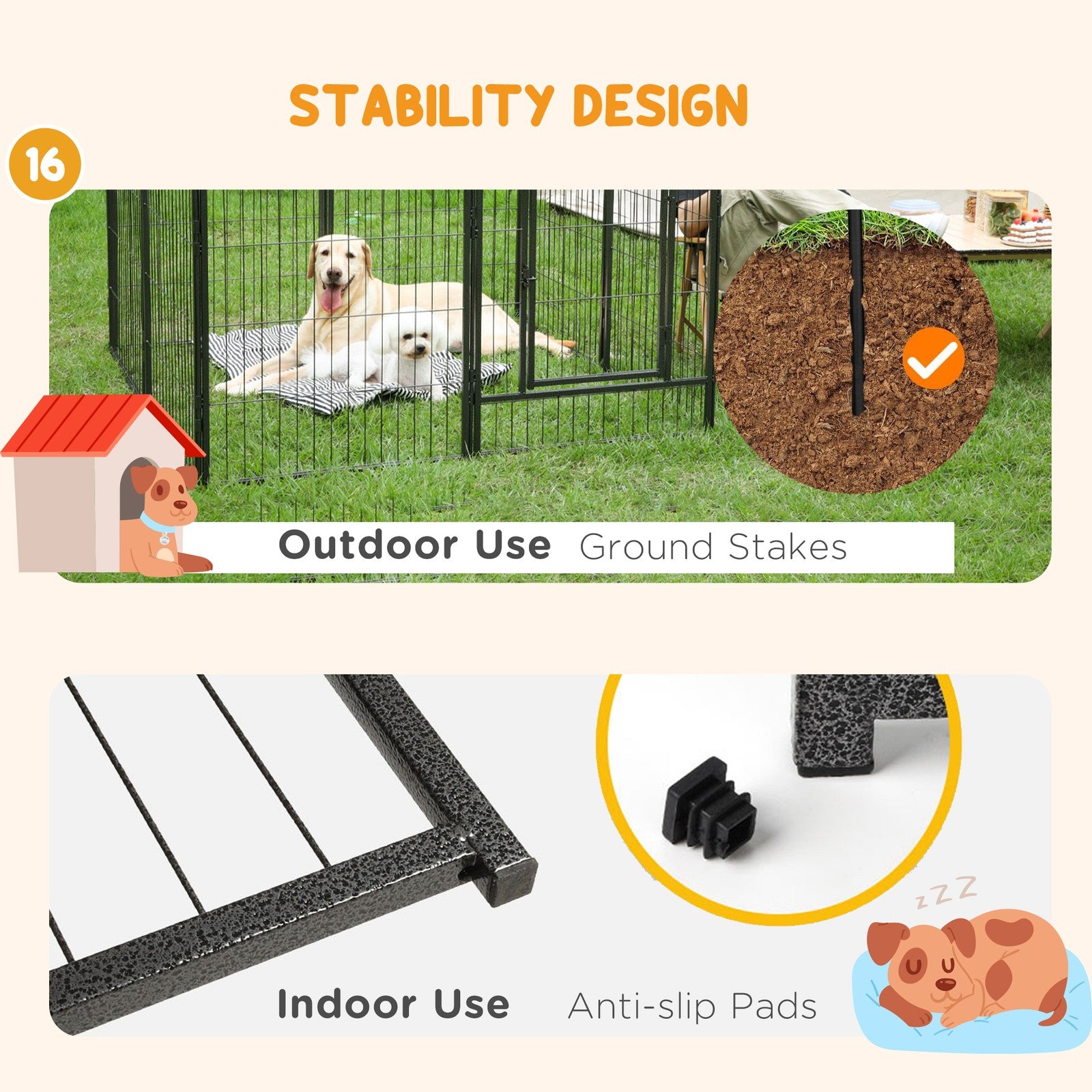 Pawhut 16 Panels Heavy Duty Puppy Play Pen for Small 60Hcm