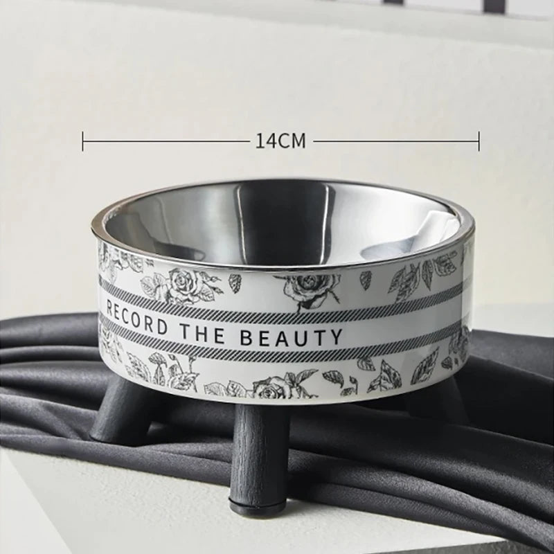 Cat Bowl Anti-Knockover Stainless Steel Feeding and Water Bowl High Foot Large Mouth Pet Cat and Dog Food Utensil Flower Shape