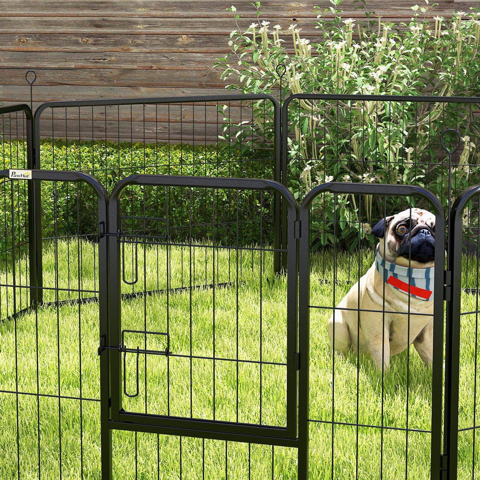 Pawhut Pet Pen Guinea Dog Pig Puppy Playpen Play House Steel Hutch Metal Grey