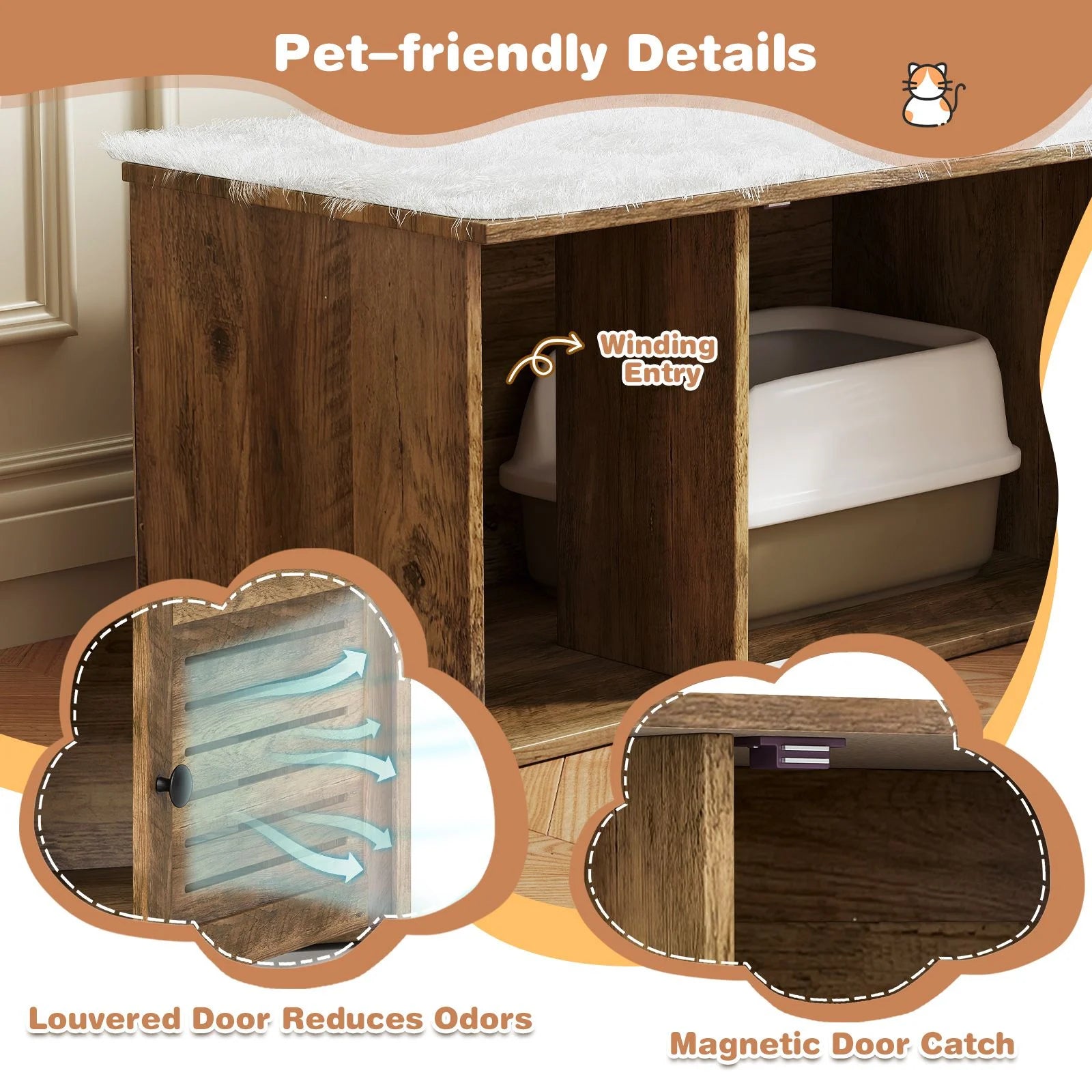 Cat Litter Box Enclosure Hidden Cat Washroom with Winding Entry