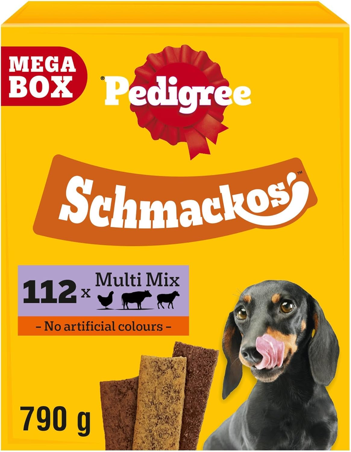 Schmackos Mega Pack 110/112 Strips Snacks, Dog Treat Multipack with Beef, Lamb and Poultry Flavours
