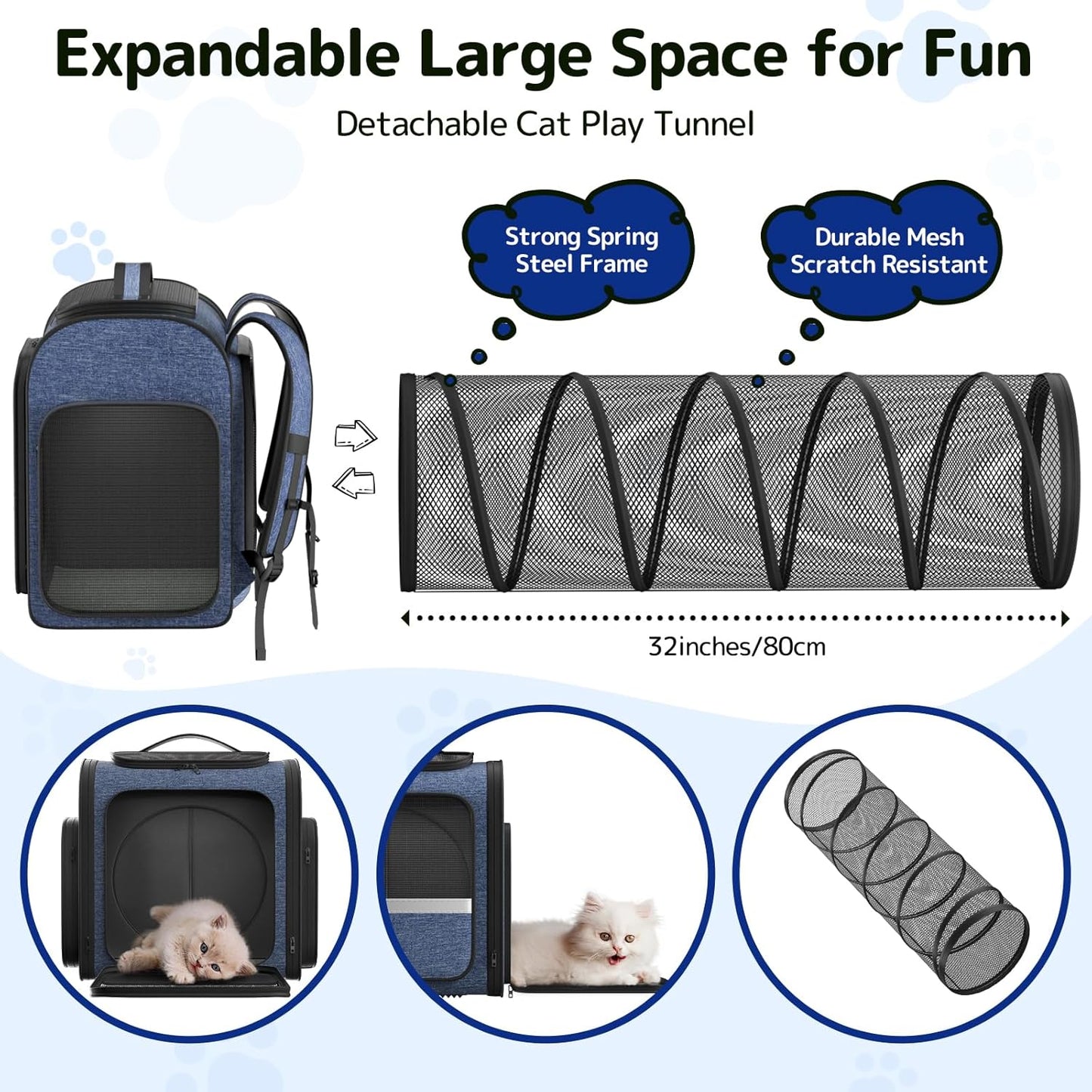 Cat Carrier Backpacks: Expandable Pet Backpack with Breathable Mesh, Pet Carrier Backpack for Cats Small Dogs Puppies up to 25 Lbs, Dog Carrier Backpack for Travel Hiking Camping Outdoor Blue