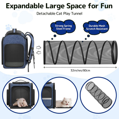 Cat Carrier Backpacks: Expandable Pet Backpack with Breathable Mesh, Pet Carrier Backpack for Cats Small Dogs Puppies up to 25 Lbs, Dog Carrier Backpack for Travel Hiking Camping Outdoor Blue