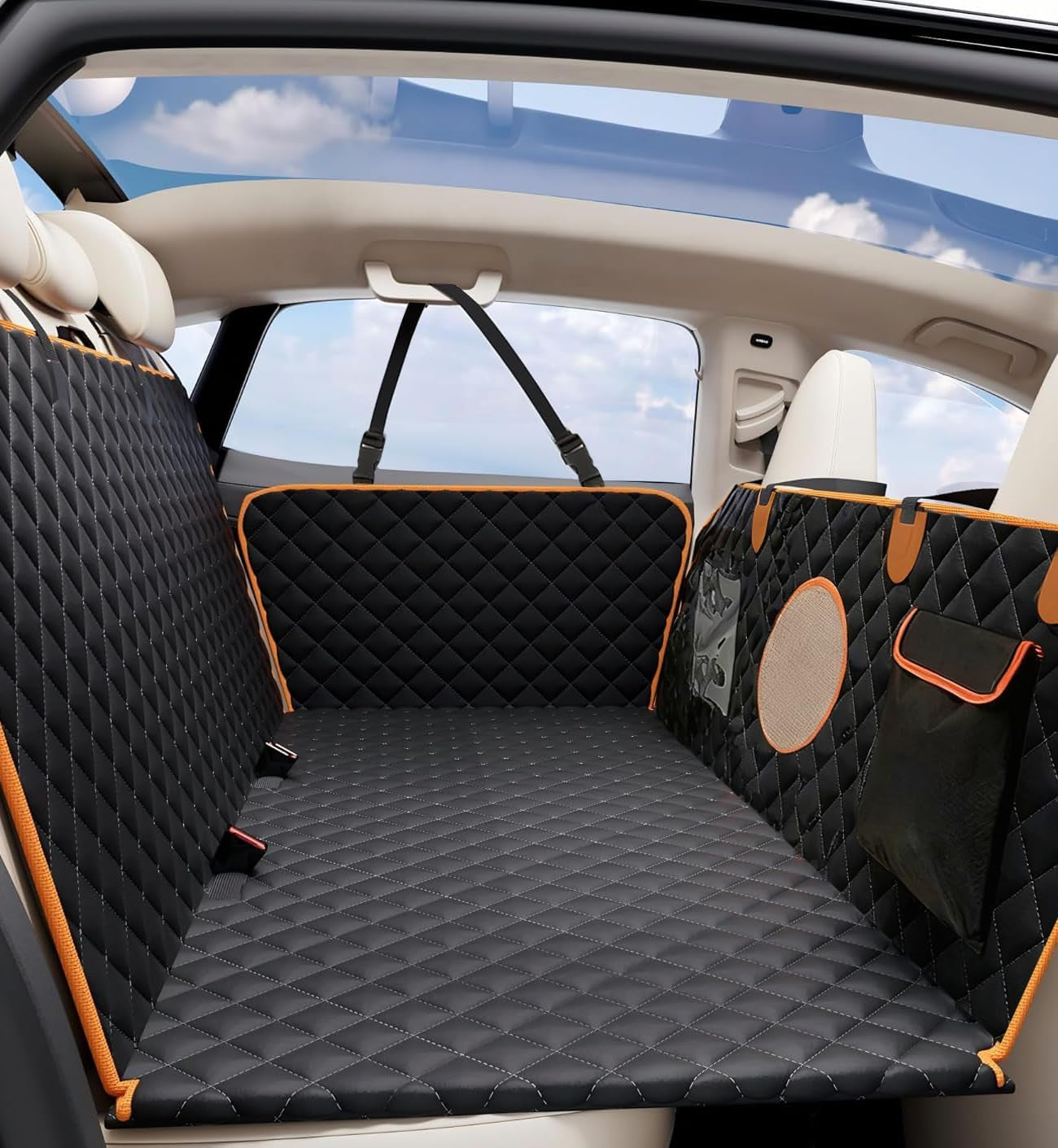 Dog Car Seat Cover for Back Seat, Hard Bottom Back Seat Extender for Dogs, Holds 420Lbs, Durable Waterproof Pet Car Bed Dog Hammock for Suv/Car/Small Truck (Black)