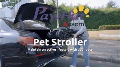 Pet Stroller Foldable Travel Dog Cat Carriage W/ Reversible Handle Brake Basket