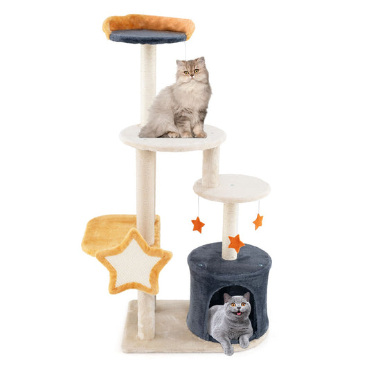 128 Cm Tall Cat Tree with Sisl Scratching Posts and Dangling Toys